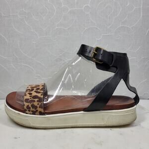 Mia Kyleigh Sandals Womens 7.5 Brown Leopard Suede Leather Platform Ankle Strap